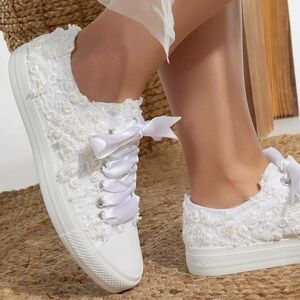 Forever & Always White Pearl Lace Bridal Sneakers